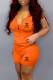 Orange Red Casual Print Letter Hooded Collar Short Sleeve Two Pieces
