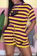 Purple Yellow Casual Striped Print Letter O Neck Rompers