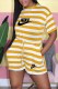 Yellow Casual Striped Print Letter O Neck Rompers