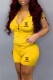 Yellow Casual Print Letter Hooded Collar Short Sleeve Two Pieces