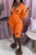Tangerine Red Casual Print Letter Hooded Collar Long Sleeve Two Pieces