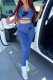 Blue Casual Street Print Letter U Neck Sleeveless Two Pieces