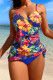 Blue Sexy Sportswear Print Patchwork Swimwears(With Paddings)