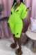 Fluorescent Green Casual Print Letter Hooded Collar Long Sleeve Two Pieces
