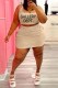 Apricot Street Print Letter U Neck A Line Plus Size Two Pieces