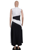 Black Casual Color Block Patchwork Zipper O Neck A Line Dresses