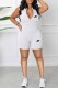 White Sexy Casual Print Letter Zipper Collar Rompers