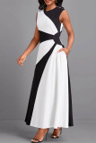 Black Casual Color Block Patchwork Zipper O Neck A Line Dresses