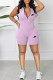 Purple Sexy Casual Print Letter Zipper Collar Rompers