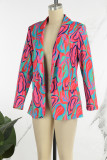 Purple Casual Daily Mixed Printing Printing Contrast Turn-back Collar Outerwear