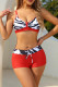 Red Sportswear Print Patchwork Swimwears(With Paddings)