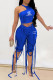 Blue Sexy Letter Bandage O Neck Sleeveless Two Pieces