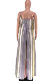 Red Casual Color Block Patchwork Spaghetti Strap Loose Jumpsuits