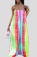 Red Casual Color Block Patchwork Spaghetti Strap Loose Jumpsuits