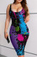 Blue Purple Sexy Print Patchwork U Neck Vest Dress Plus Size Dresses