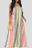 Red Casual Color Block Patchwork Spaghetti Strap Loose Jumpsuits