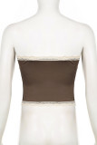 Brown Sexy Lace Patchwork Strapless Tops