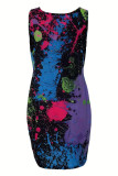Colour Sexy Print Patchwork U Neck Vest Dress Plus Size Dresses