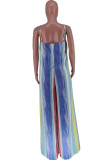 Red Casual Color Block Patchwork Spaghetti Strap Loose Jumpsuits