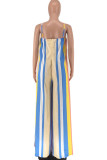 Red Casual Color Block Patchwork Spaghetti Strap Loose Jumpsuits