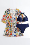 Blue Sportswear Print Patchwork 3 Piece Sets(With Paddings)