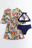 Blue Sportswear Print Patchwork 3 Piece Sets(With Paddings)