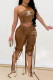 Coffee Sexy Letter Bandage O Neck Sleeveless Two Pieces