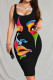 Black Sexy Print Patchwork U Neck Vest Dress Plus Size Dresses