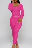 Pink Sexy Casual Solid Patchwork U Neck Long Sleeve Two Pieces