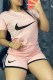 Light Pink Casual Print Patchwork O Neck Short Sleeve Two Pieces