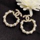 White Gold Elegant Letter Pearl Rhinestone Earrings