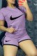 Purple Casual Print Patchwork O Neck Short Sleeve Two Pieces