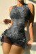 Black Sportswear Print Bandage Hollowed Out Patchwork 3 Piece Sets(With Paddings)