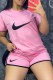 Pink Casual Print Patchwork O Neck Short Sleeve Two Pieces