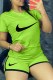 Fluorescent Green Casual Print Patchwork O Neck Short Sleeve Two Pieces