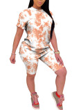 Orange Fashion Casual Print Gradient Two Piece Suits pencil Short Sleeve Two Pieces