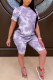 Light Purple Fashion Casual Print Gradient Two Piece Suits pencil Short Sleeve Two Pieces