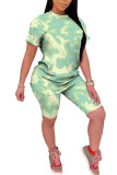 Green Fashion Casual Print Gradient Two Piece Suits pencil Short Sleeve Two Pieces