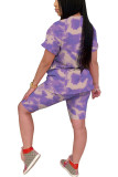Light Purple Fashion Casual Print Gradient Two Piece Suits pencil Short Sleeve Two Pieces