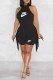 Black Casual Print Tassel Letter O Neck Sleeveless Two Pieces