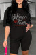 Black Casual Hot Drilling Patchwork O Neck Short Sleeve Two Pieces