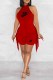 Red Casual Print Tassel Letter O Neck Sleeveless Two Pieces
