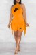 Orange Casual Print Tassel Letter O Neck Sleeveless Two Pieces