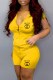 Yellow Casual Print Letter Hooded Collar Short Sleeve Two Pieces