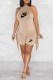 Apricot Casual Print Tassel Letter O Neck Sleeveless Two Pieces