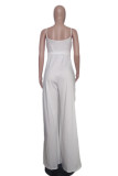 White Casual Solid Patchwork High Opening Spaghetti Strap Loose Jumpsuits