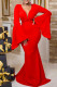 Red Sexy Elegant Solid Hollowed Out Patchwork Backless V Neck Evening Dress Dresses
