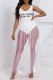 White Sexy Print Patchwork Beading Mesh U Neck Sleeveless Two Pieces