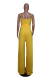 Yellow Casual Solid Patchwork High Opening Spaghetti Strap Loose Jumpsuits
