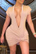 Khaki Fashion Sexy Solid Basic V Neck Short Sleeve Dress
